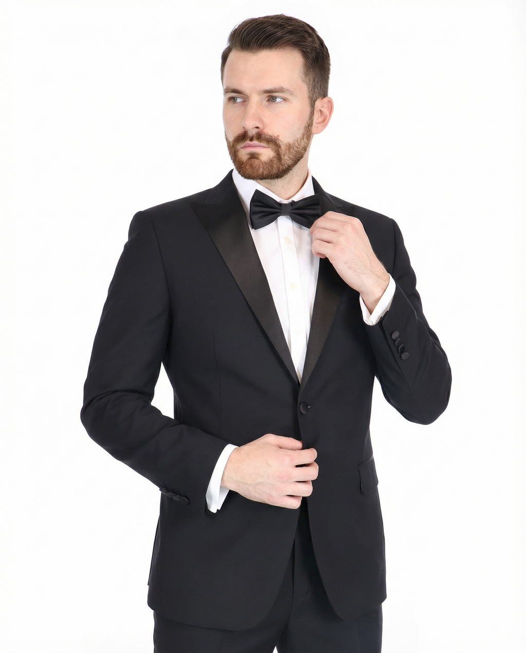 Men's Black Peak Lapel Wool Slim Fit Tuxedo