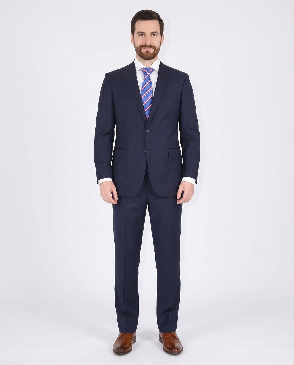 Men's Solid Navy Blue Wool Half Canvassed Slim Fit Suit