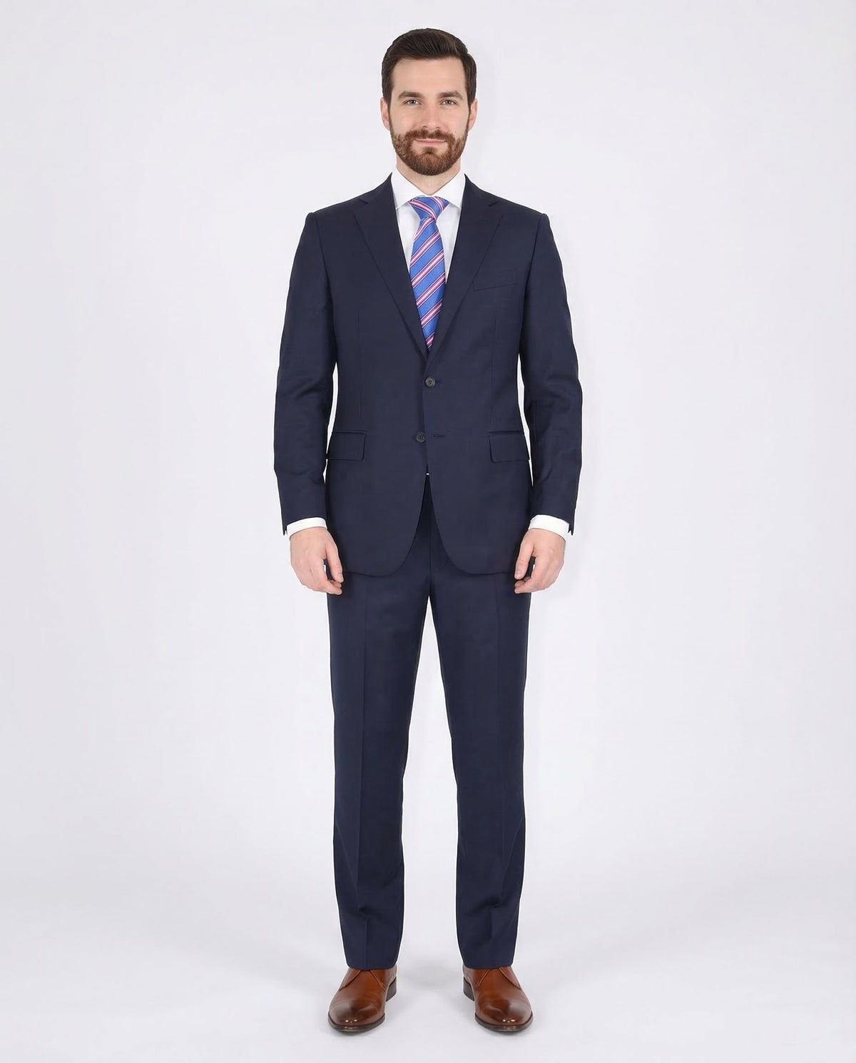 Men's Solid Navy Blue Wool Half Canvassed Slim Fit Suit