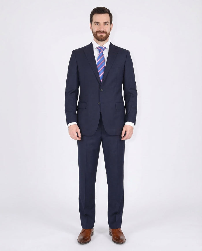 Men's Solid Navy Blue Wool Half Canvassed Slim Fit Suit