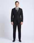 Men's Solid Black Wool Classic Fit 3-Piece Suit Peak Lapels