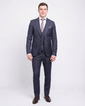 Men's Slim Fit Blue Textured Check 2-Button 3-Piece Suit Peak Lapels