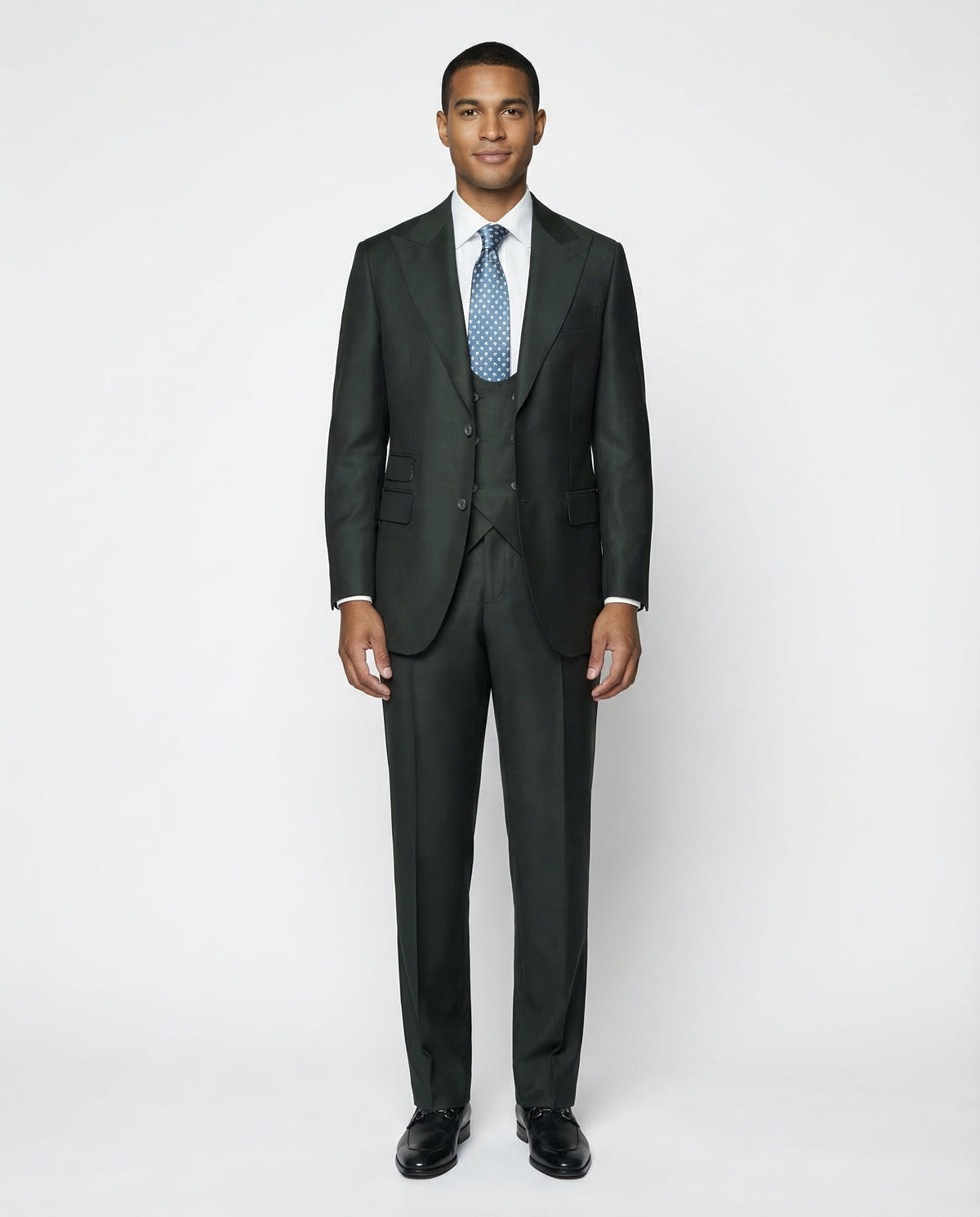 Men's Solid Olive Wool Classic Fit Vested Suit