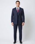 Men's Navy Blue Pinstriped Double Breasted 3-Piece Pleated Wool Suit