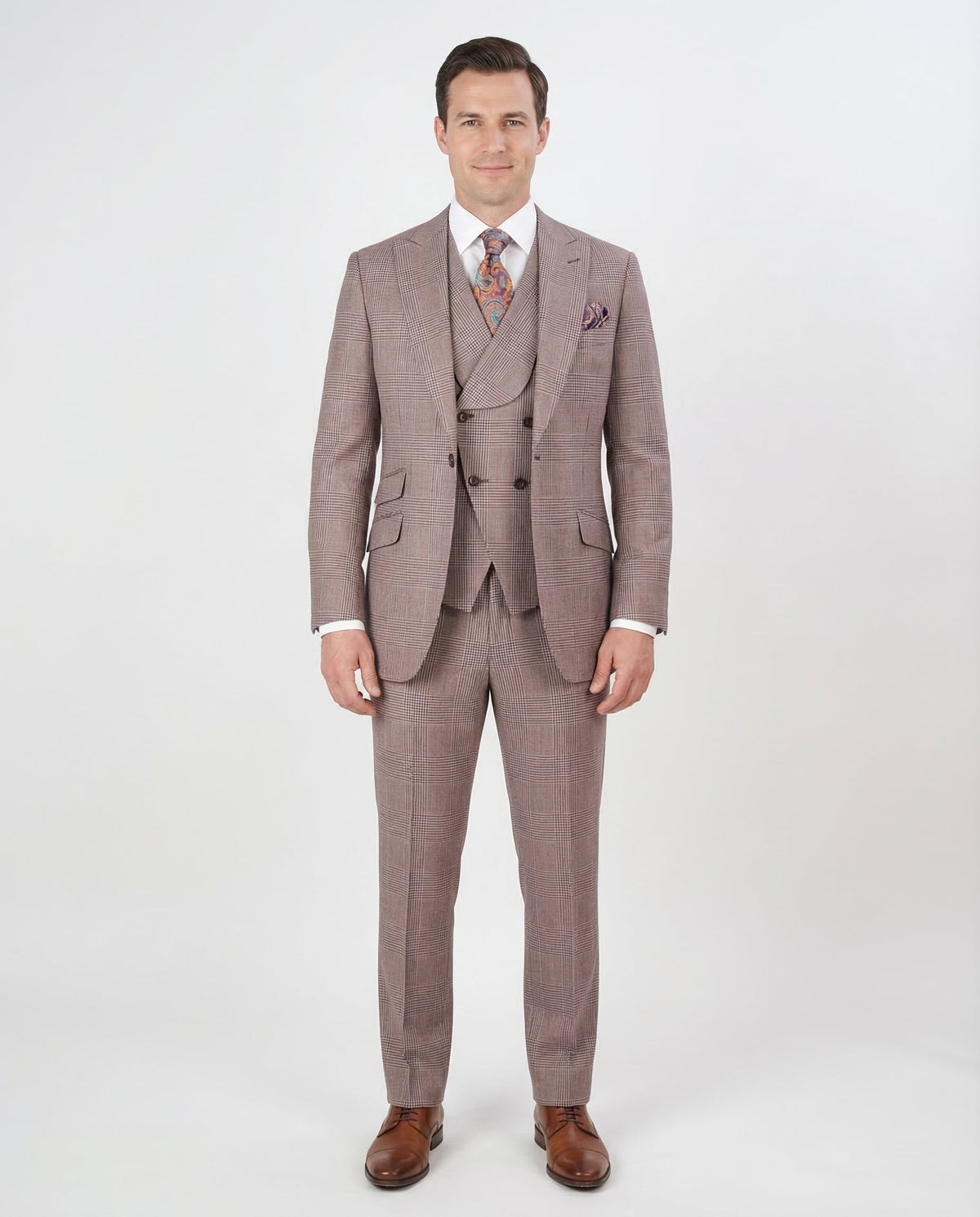 Men's Classic Fit Purple Plaid Wool 3-Piece Suit