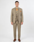 Men's Classic Fit Tan Check Wool 3-Piece Suit