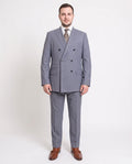 Men's Classic Fit Blue Tan Pinstripe Double Breasted Wool Suit