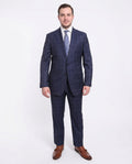 Men's Classic Fit Blue Plaid 2-Button Half Canvassed Wool Suit