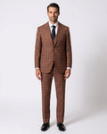 Men's Brown Plaid Modern Fit Wool 3-Piece Suit