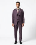 Men's Purple Plaid Modern Fit Wool 3-Piece Suit