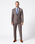 Men's Brown Plaid Modern Fit Wool 2-Piece Suit