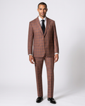 Men's Orange Blue Windowpane Modern Fit 2-Button Wool Suit