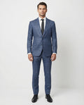 Men's Blue Brown Check Modern Fit Wool 2-Button Suit