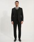 Men's Solid Black Classic Fit Peak Lapel Wool 3-Piece Suit