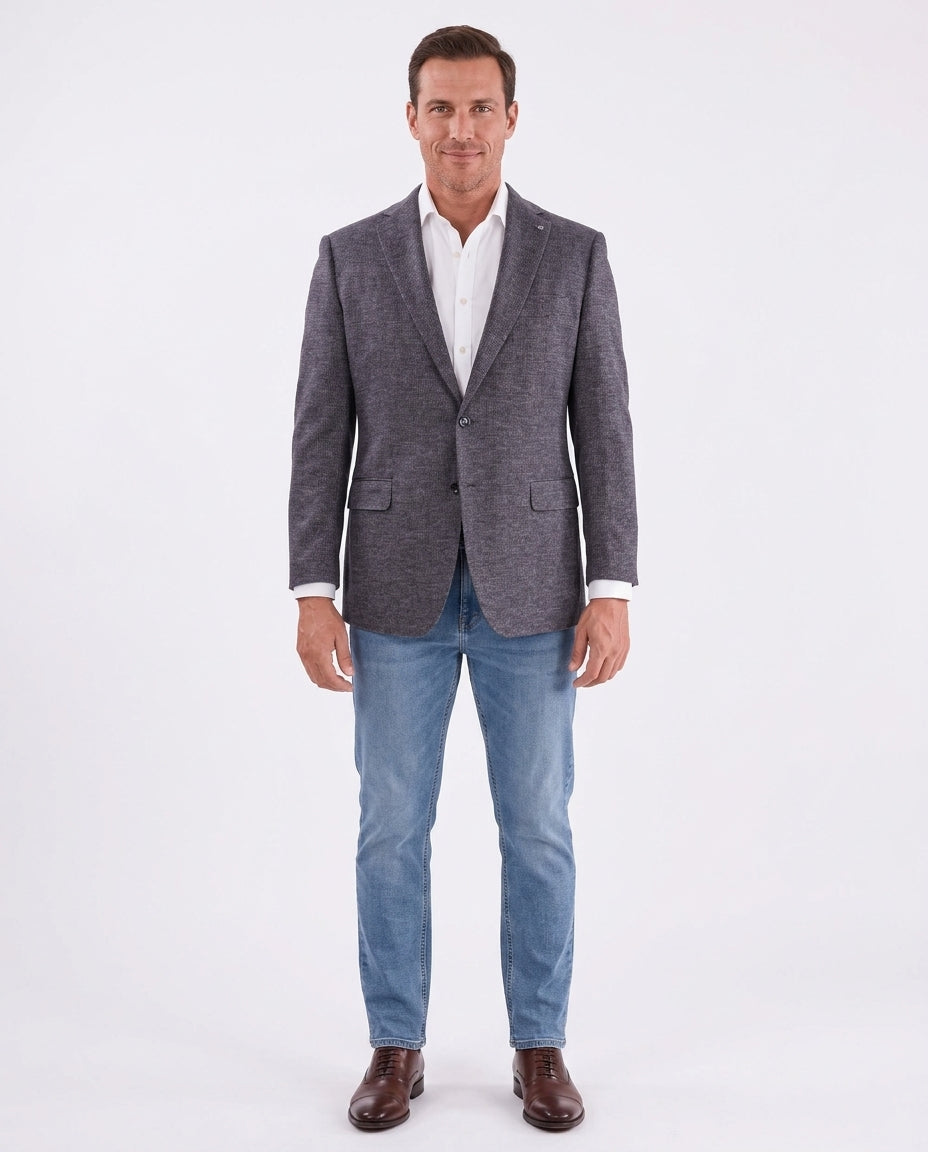 Men's Blue & Gray Silk Cashmere Regular Fit 2-Button Blazer Sport Coat