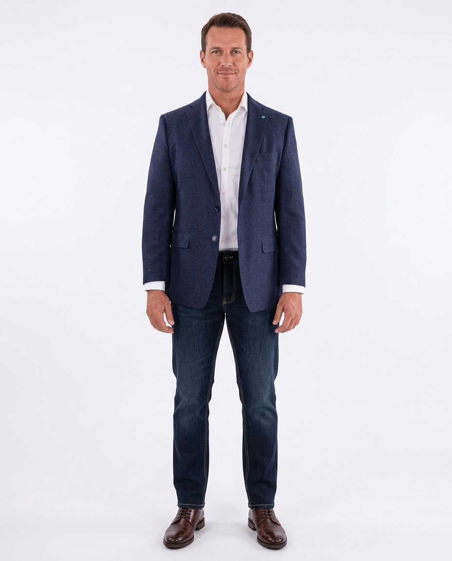Men's Navy Maron Plaid Wool Regular Fit Blazer Sport Coat