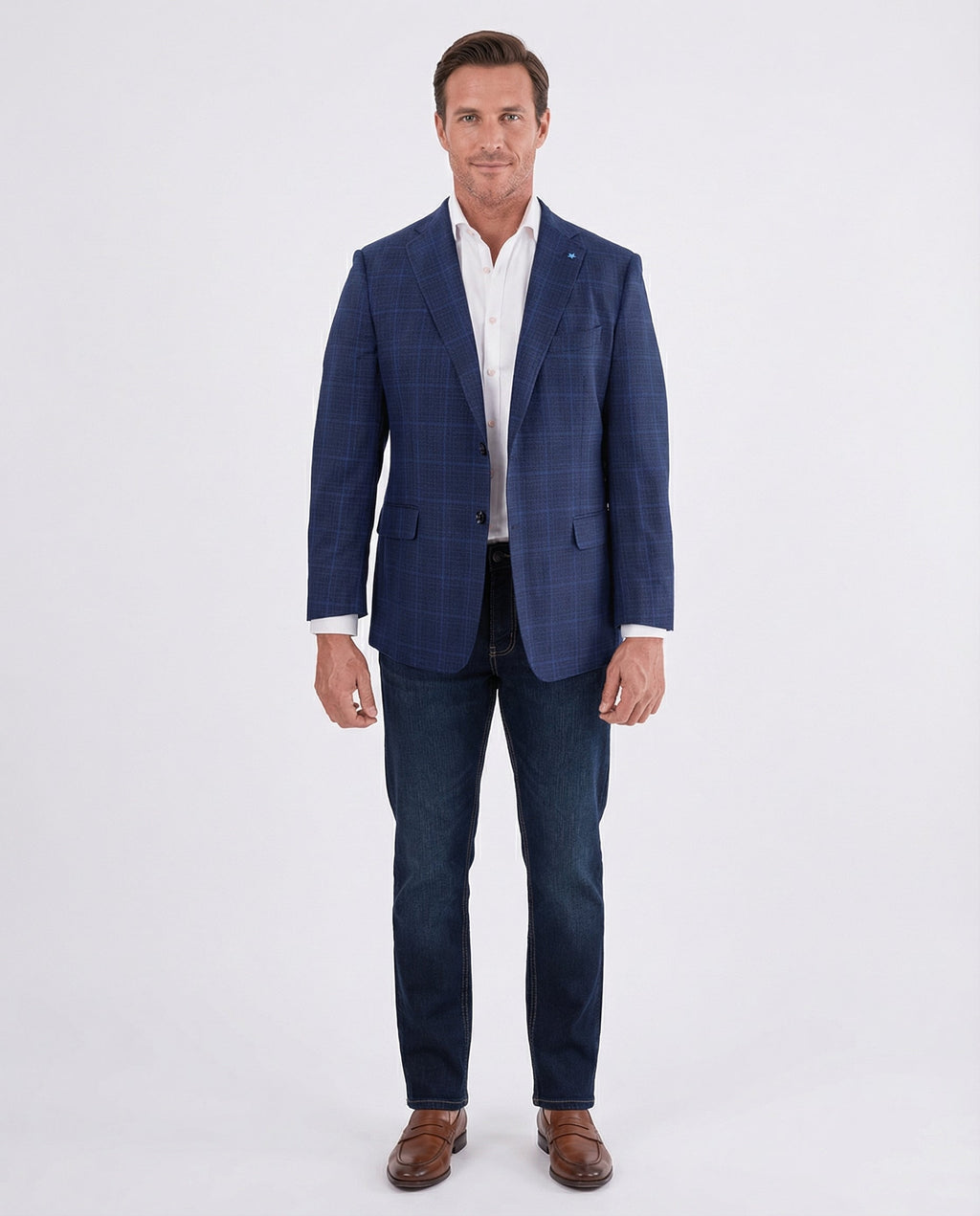 Men's Blue Plaid Wool Regular Fit 1/4 Lined Blazer Sport Coat