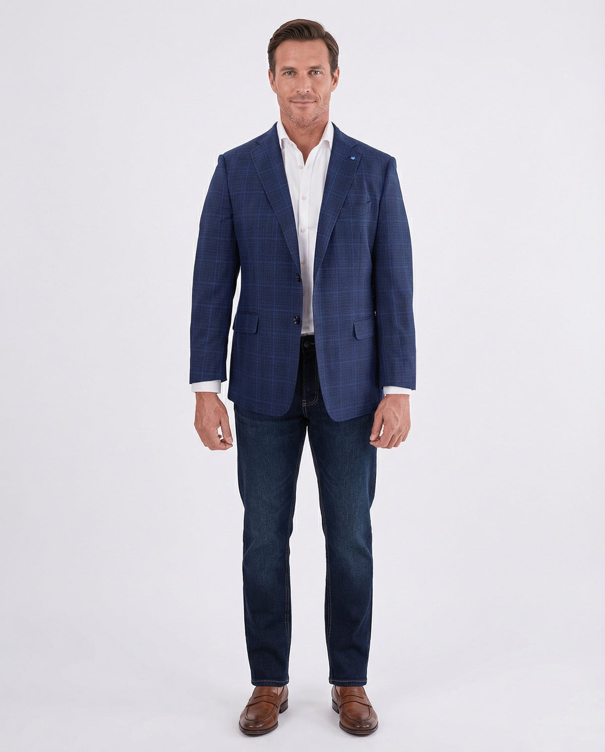 Men's Blue Plaid Wool Regular Fit 1/4 Lined Blazer Sport Coat