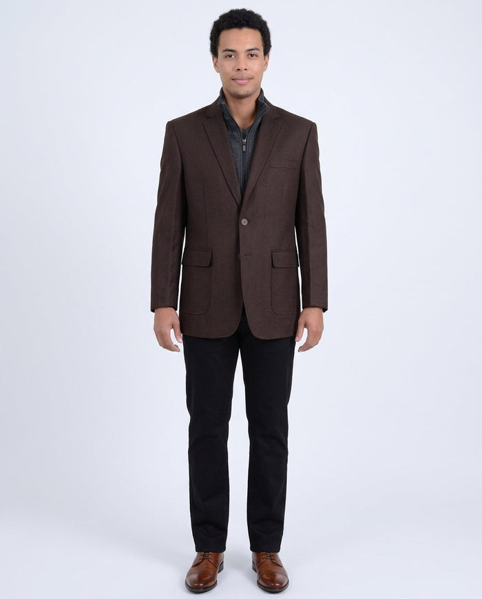 Men's Brown Textured Wool Blazer Sport Coat Removable Mock Liner