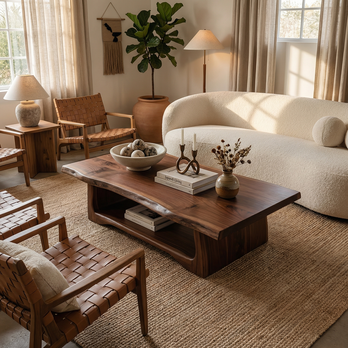 Monkey Pod Live Edge Coffee Table with Rustic Finish in Walnut finish