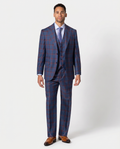 Men's Blue Plaid Classic Fit Wool 3-Piece Suit & Peak Lapels