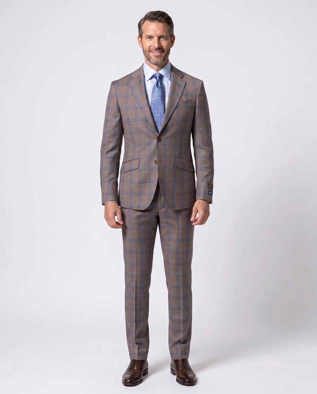 Men's Brown Plaid Slim Fit Wool 2-Piece Suit