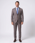 Men's Brown Plaid Slim Fit Wool 2-Piece Suit