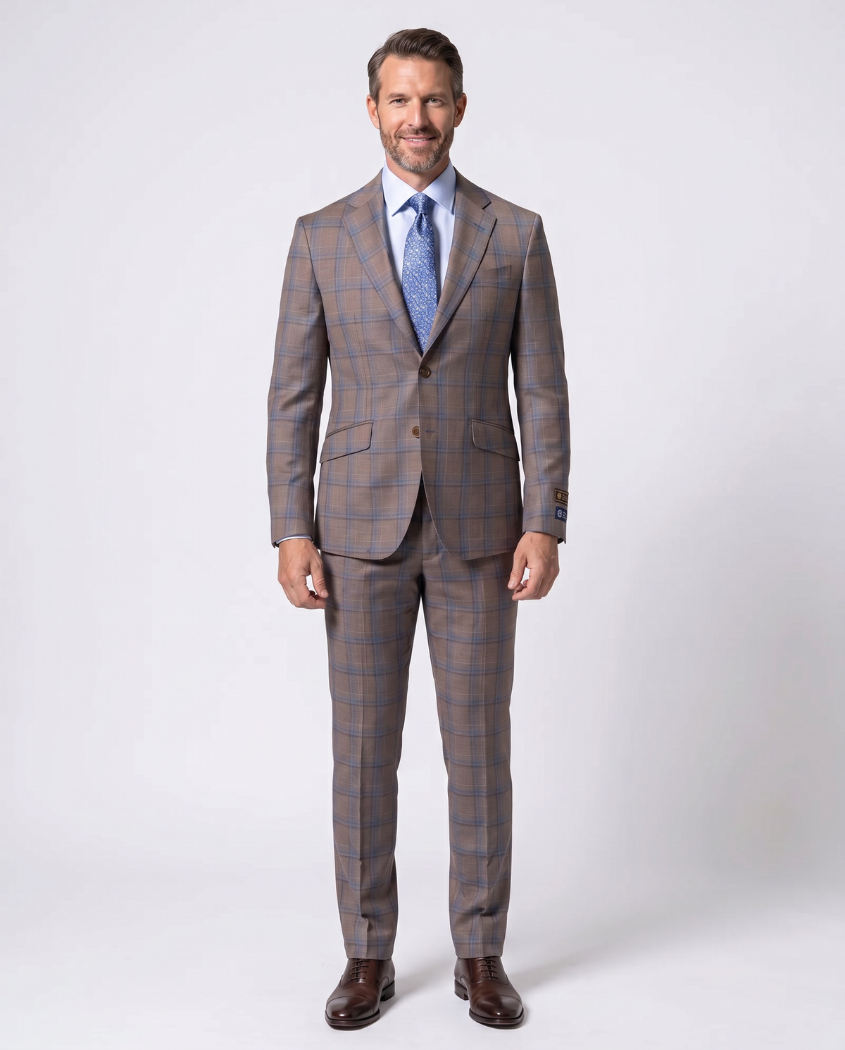 Men's Brown Plaid Slim Fit Wool 2-Piece Suit