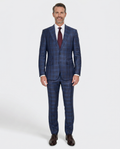 Men's Blue Burgundy Plaid Slim Fit Peak Lapel Wool 2-Button Suit