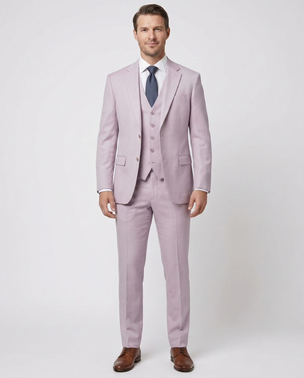 Men's Lavander Purple Herringbone Slim Fit Stretch 3-Piece Suit