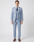 Men's Blue Herringbone Slim Fit Notch Lapel Stretch 3-Piece Suit