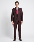 Men's Burgundy Wool Classic Fit Vested Suit Peak Lapel