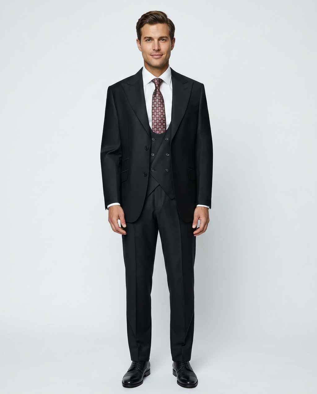Men's Solid Black Wool Classic Fit 3-Piece Suit