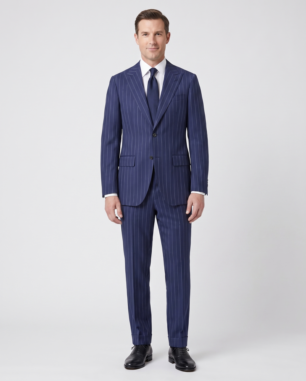 Men's Navy Pinstripe Classic Fit Half Canvassed 2-Button Wool Suit