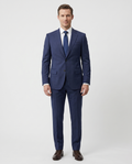 Men's Navy Windowpane Classic Fit Half Canvassed Wool 2-Button Suit