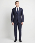 Men's Navy Pinstriped Classic Fit Half Canvassed Wool 2-Button Suit