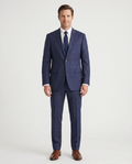 Men's Navy Plaid Classic Fit Half Canvassed 2-Button Wool Suit