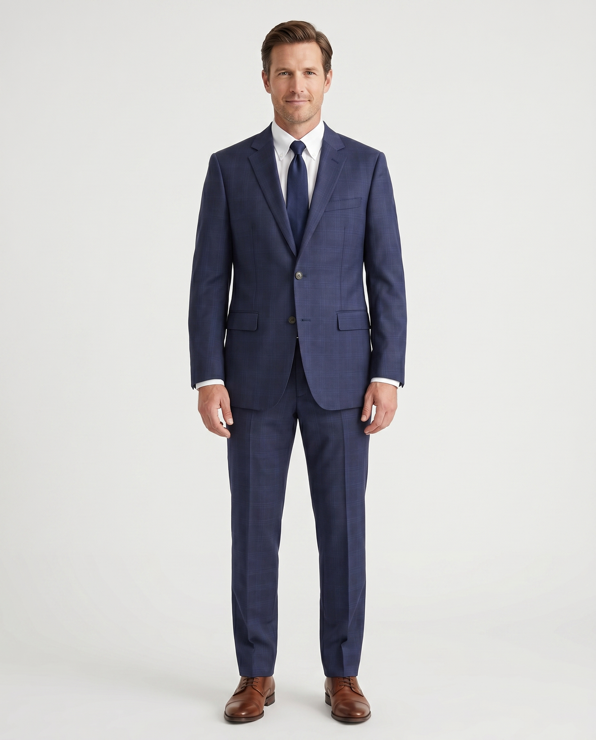 Men's Navy Plaid Classic Fit Half Canvassed 2-Button Wool Suit
