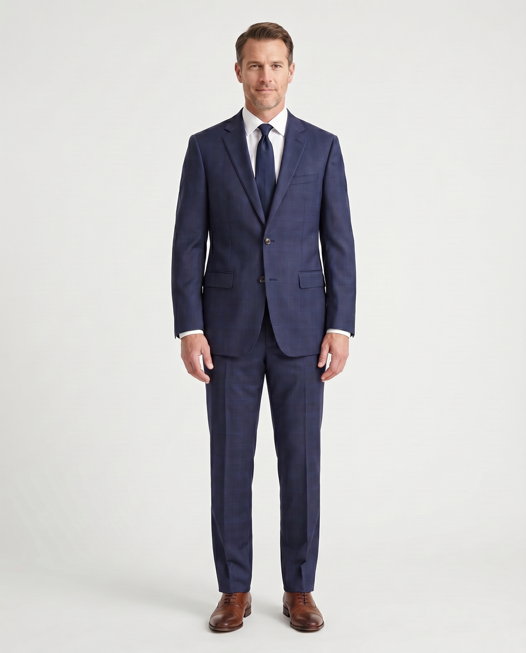 Men's Navy Plaid Slim Fit Half Canvassed 2-Button Wool Suit