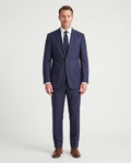Men's Navy Plaid Slim Fit Half Canvassed 2-Button Wool Suit