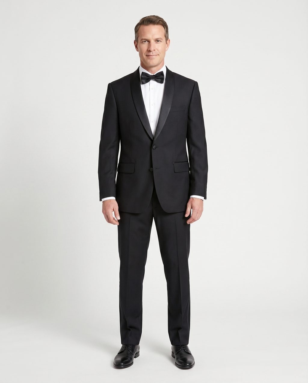 Men's Solid Black Satin Shawl Lapel Classic Fit 2-Button Tuxedo