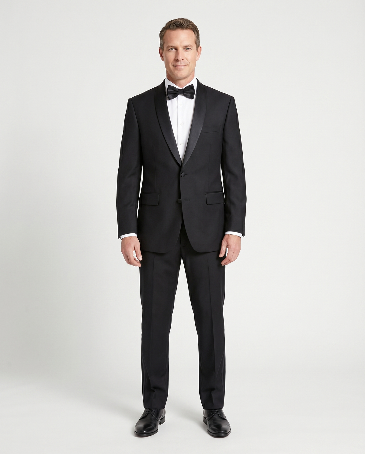 Men's Solid Black Satin Shawl Lapel Classic Fit 2-Button Tuxedo