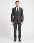 Men's Charcoal Gray Windowpane Classic Fit Wool 2-Button Suit