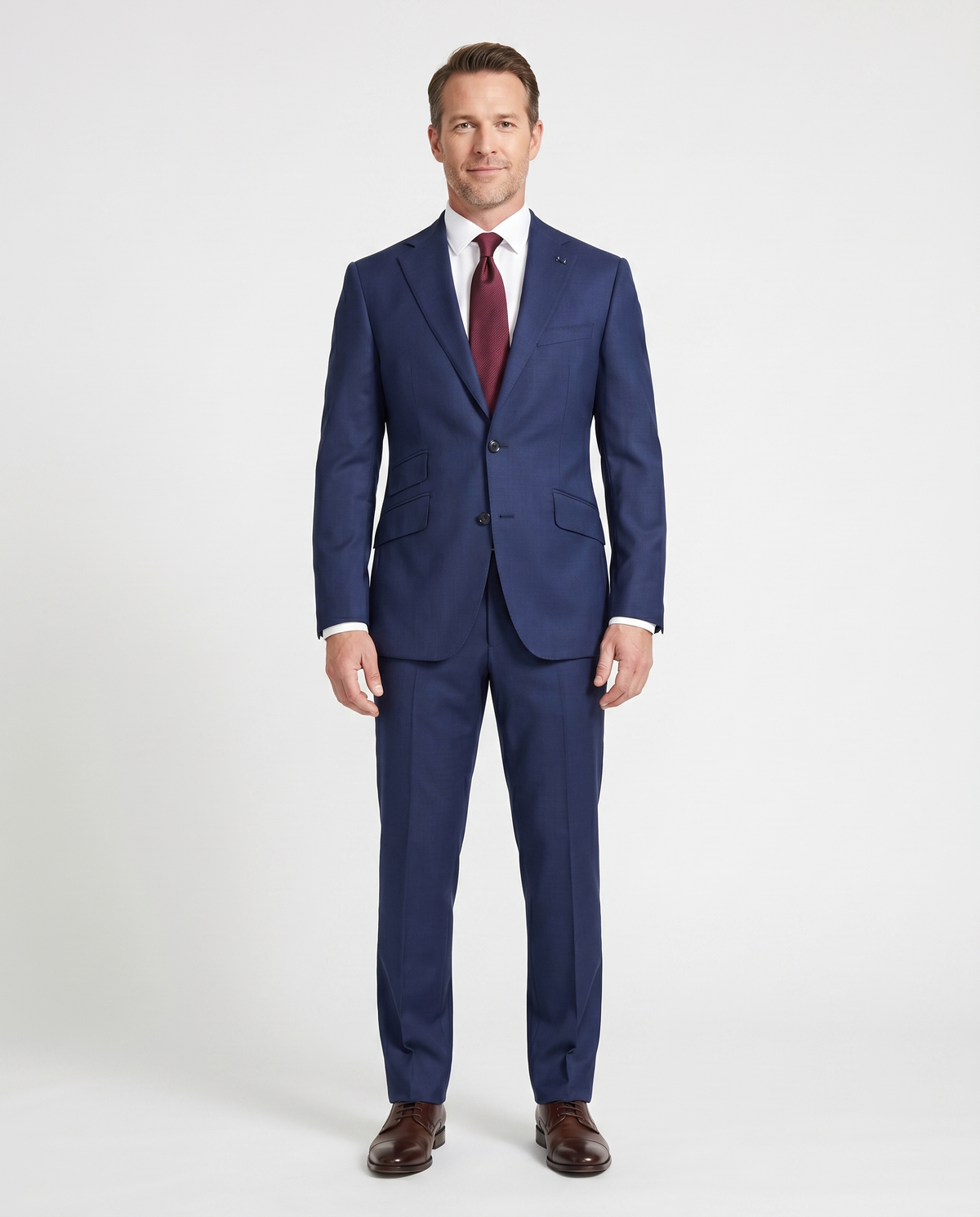 Men's Solid Dark Blue Slim Fit Gabardine Wool 2-Button Suit