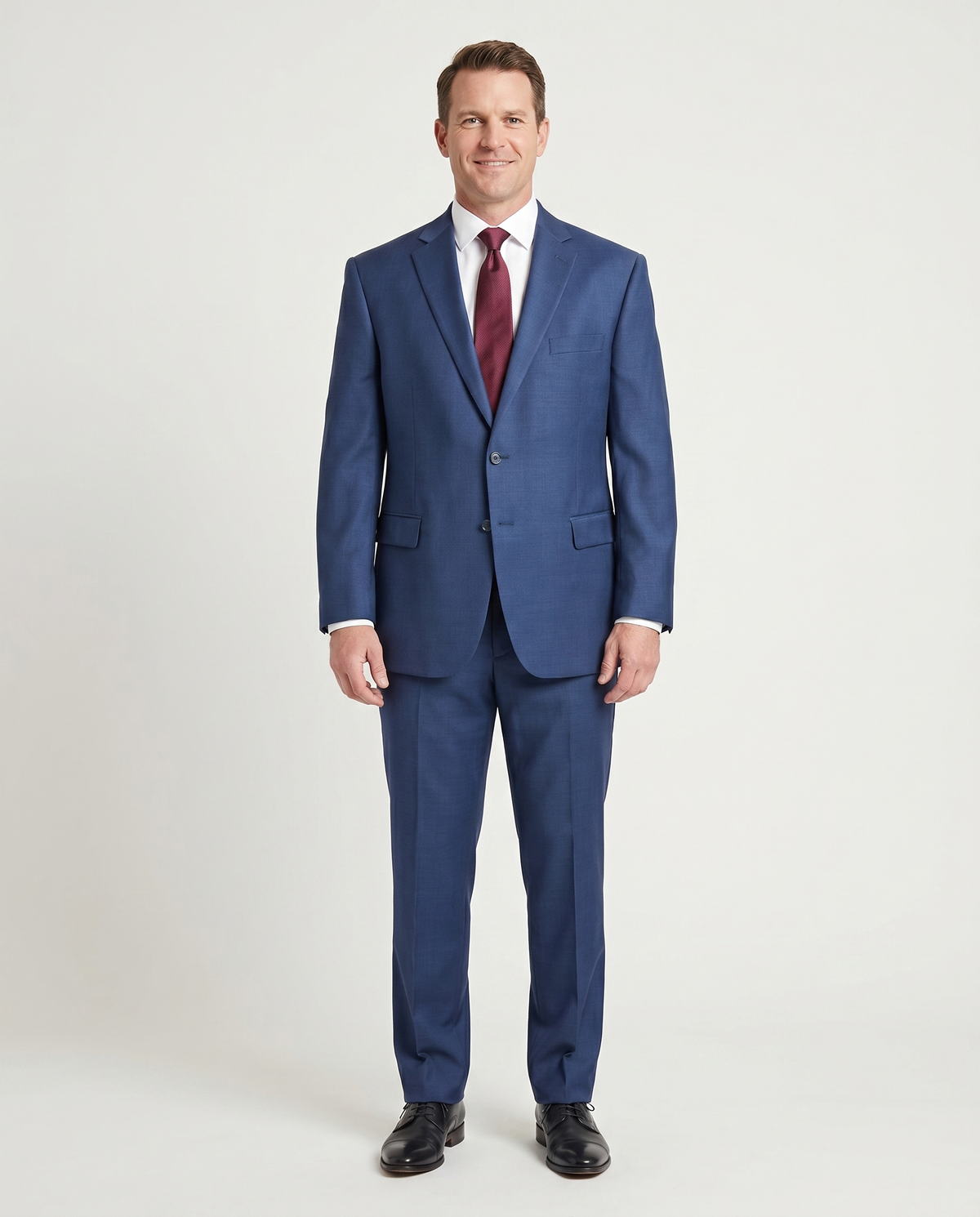 Men's Solid Navy Blue Portly Fit Wool 2-Button Suit