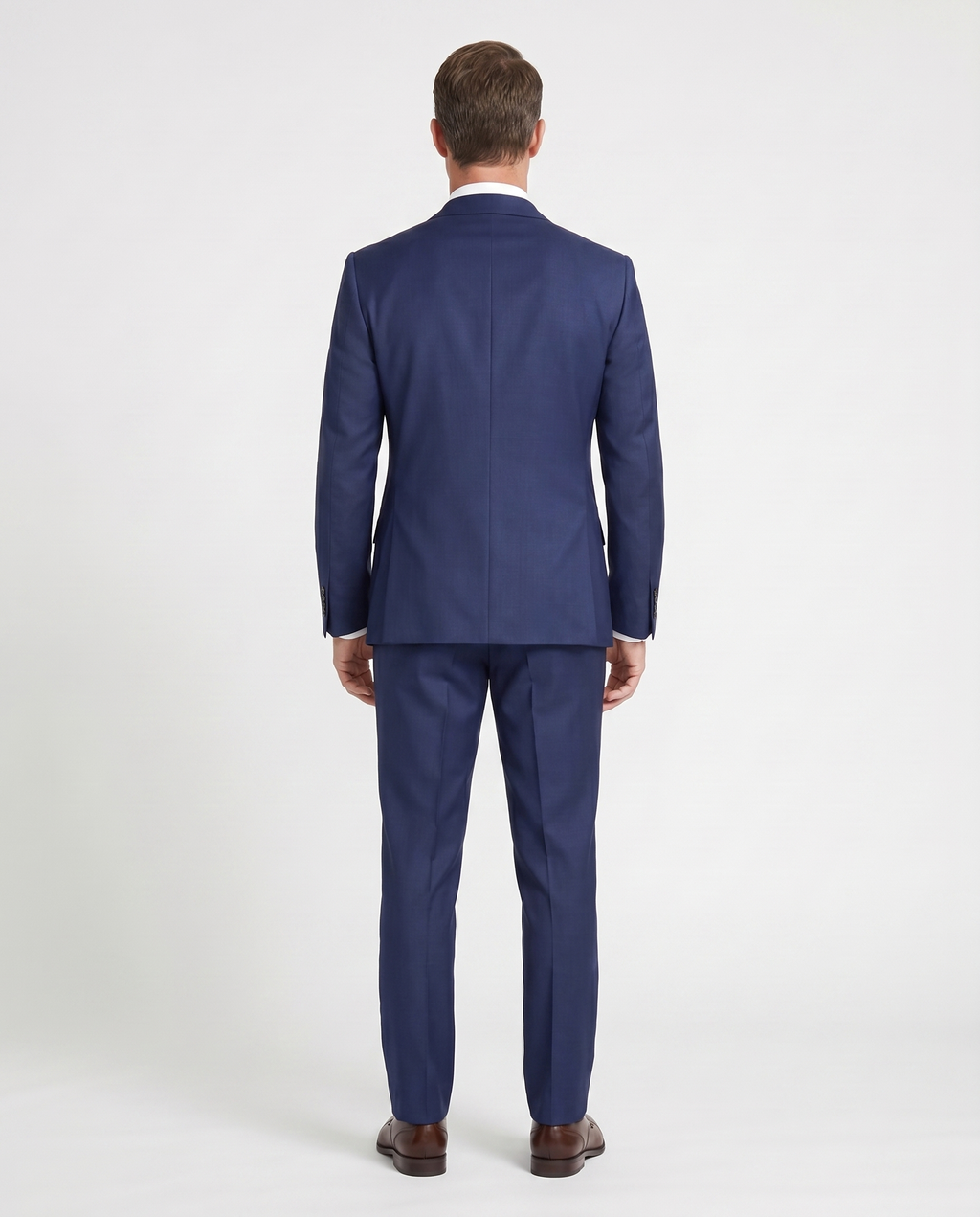 Men's Solid Dark Blue Slim Fit Gabardine Wool 2-Button Suit