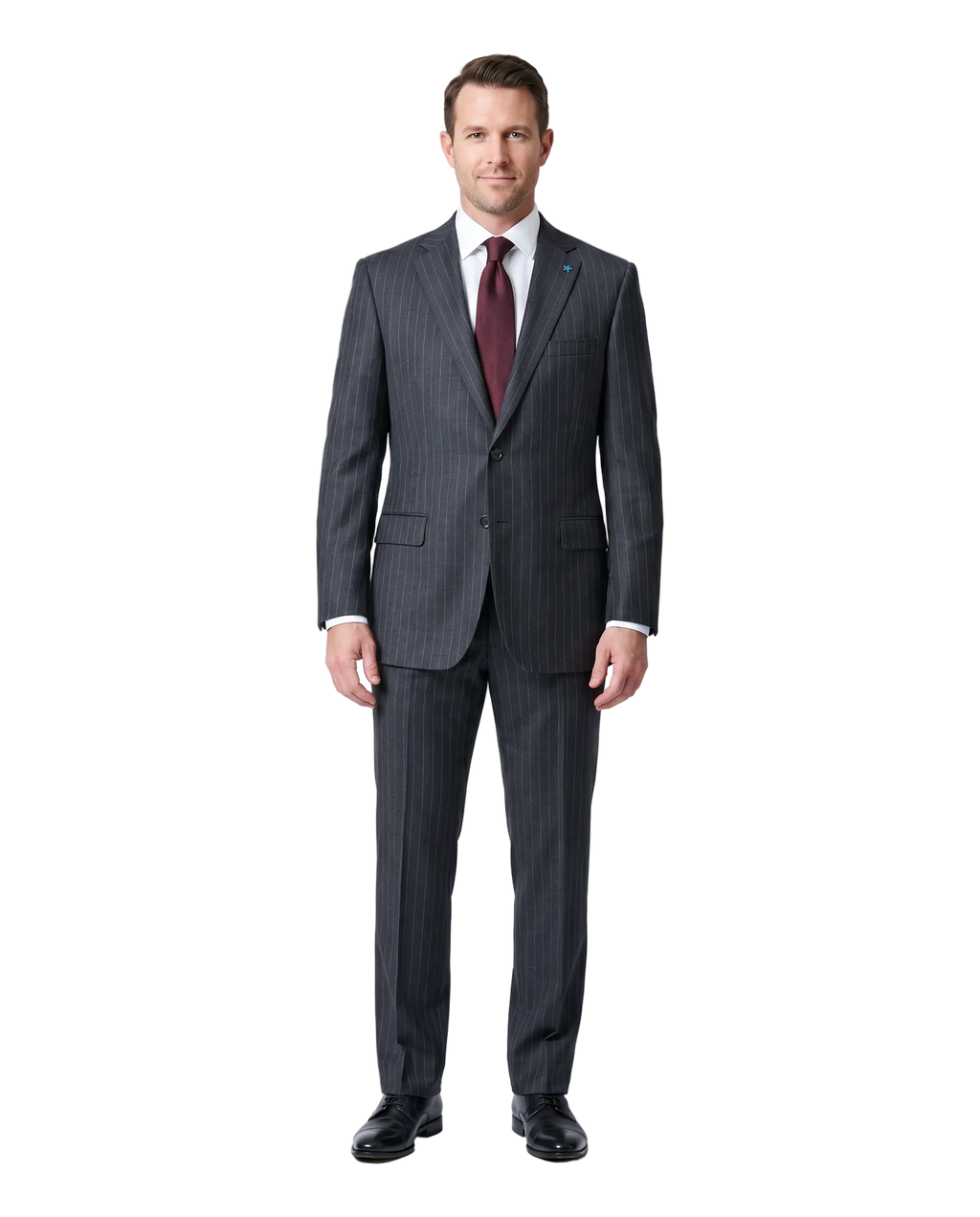 Men's Charcoal Gray Pinstripe Wool Notch Lapel 2-Button Suit