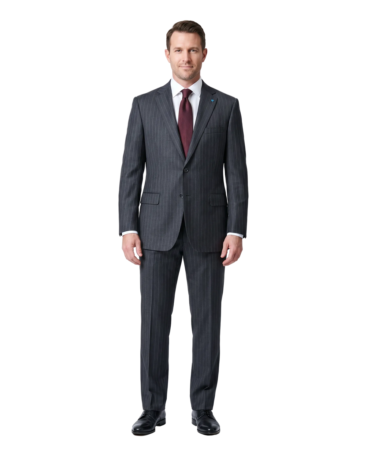 Men's Charcoal Gray Pinstripe Wool Notch Lapel 2-Button Suit
