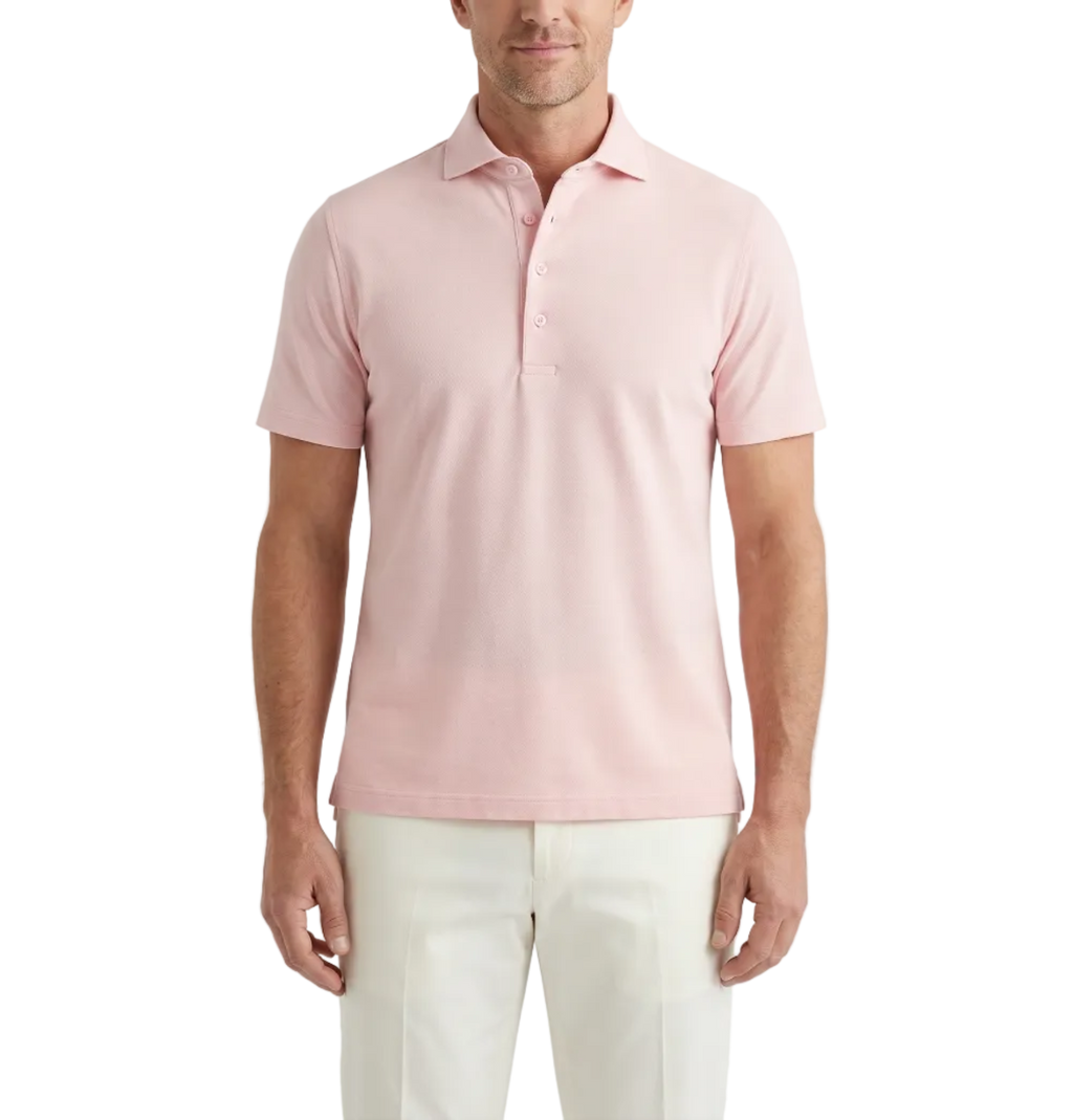 Men's Peach Dress Collar Short Sleeve Cotton Performance Polo Shirt