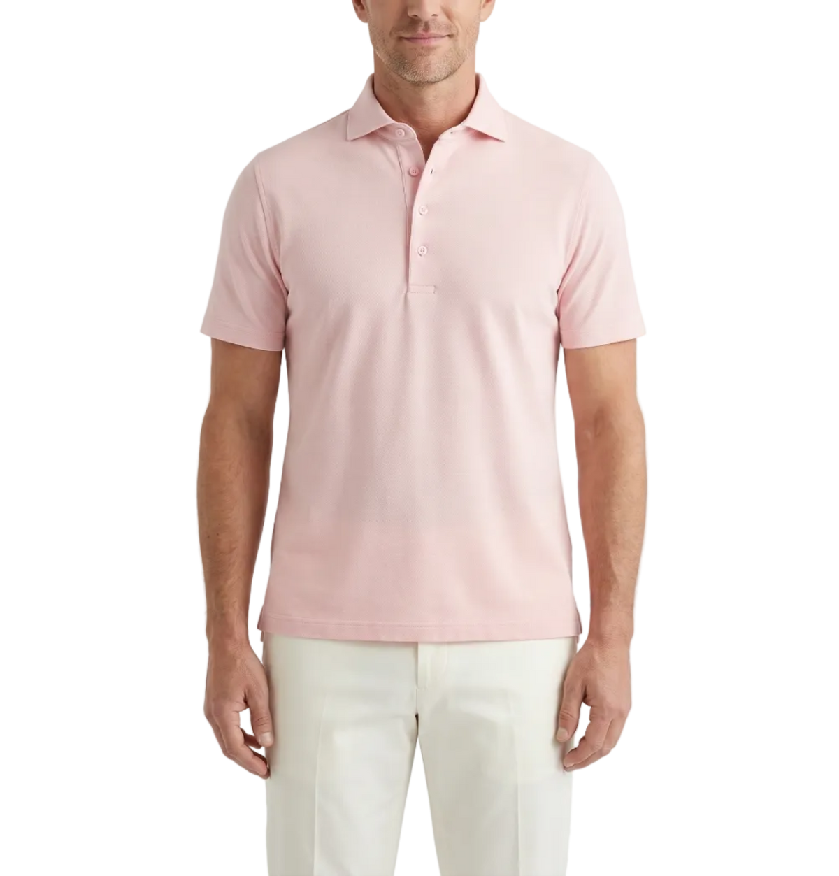 Men's Peach Dress Collar Short Sleeve Cotton Performance Polo Shirt